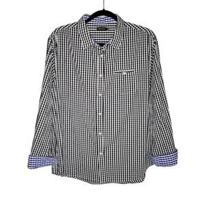 GloryStar Black & White Gingham Plaid Contrast Flip Cuff Button-Up Shirt Mens XL